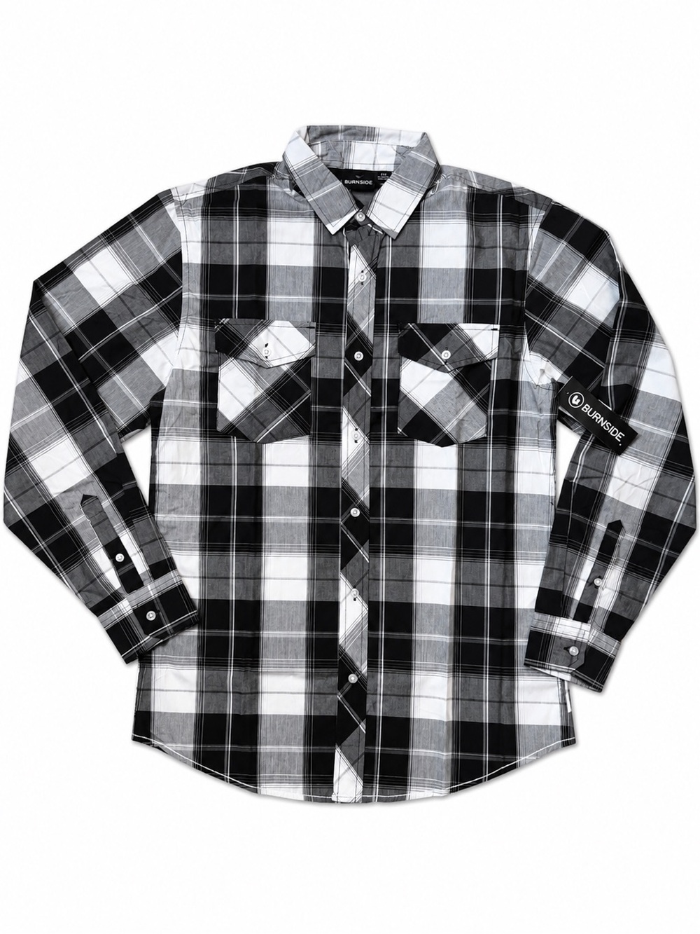 Burnside Men’s Black & White Plaid Button-Down Shirt